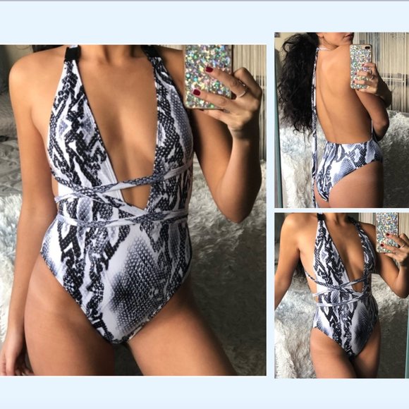 ❤️💋 La Farrah Sexy Snake Deep V Swimsuit - Picture 2 of 7